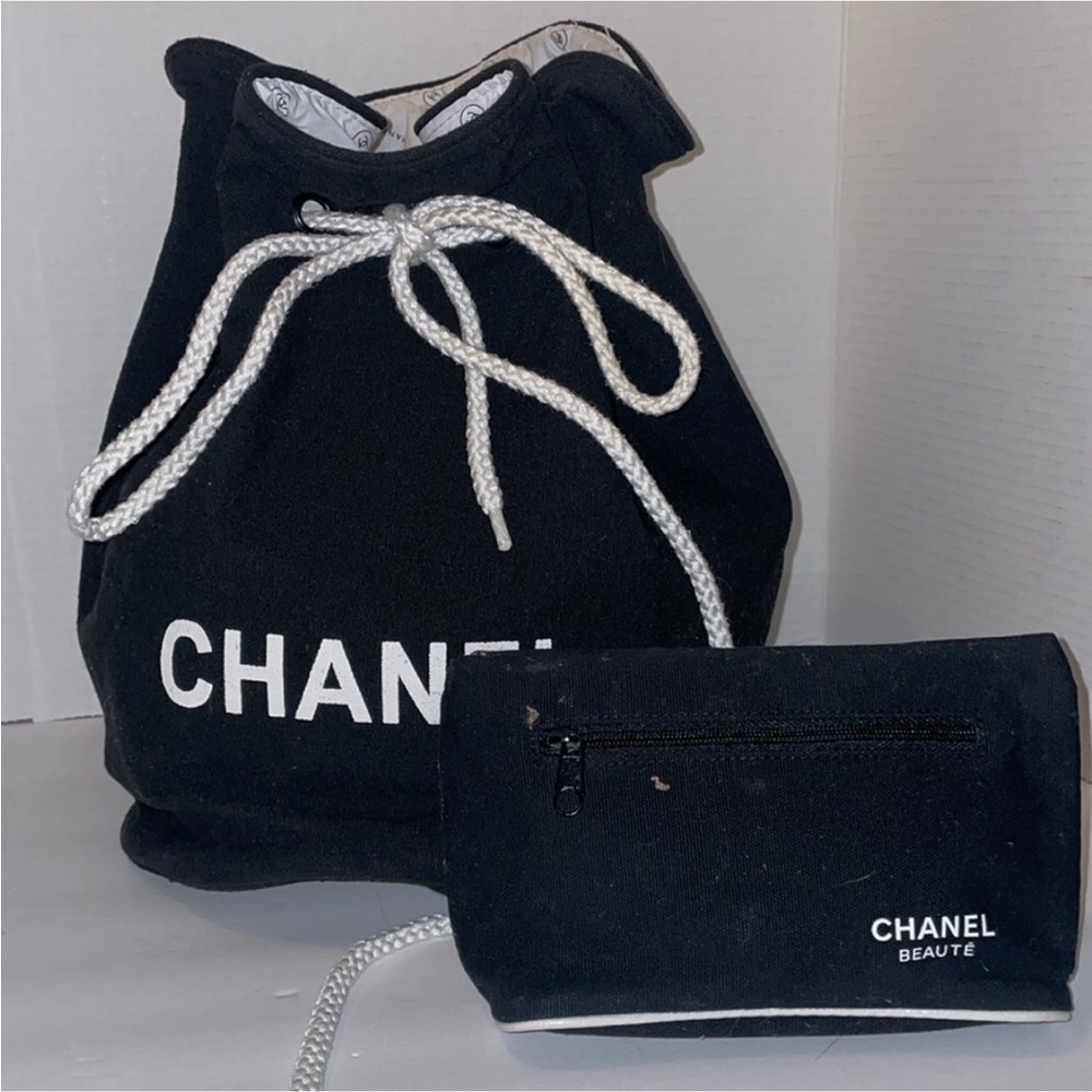 CHANEL Canvas Drawstring Shoulder Backpack/cosmetic Bag
